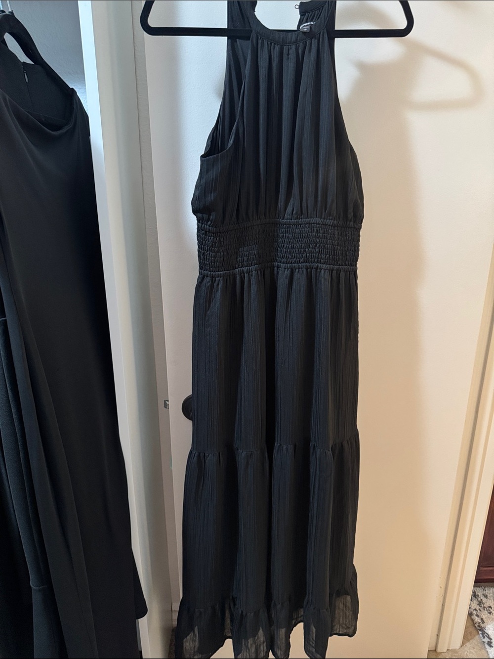 Express Black Halter Smocked-Waist Maxi Dress